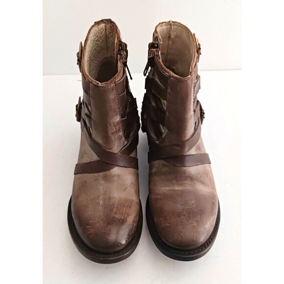 New FREEBIRD by Steven Sammi Ankle Boot Brown Distressed Leather Ankle Wrap 6M - Picture 3 of 14